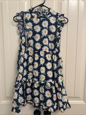 Shop the Mint Girls Navy Daisy Ruffle Tiered Dress